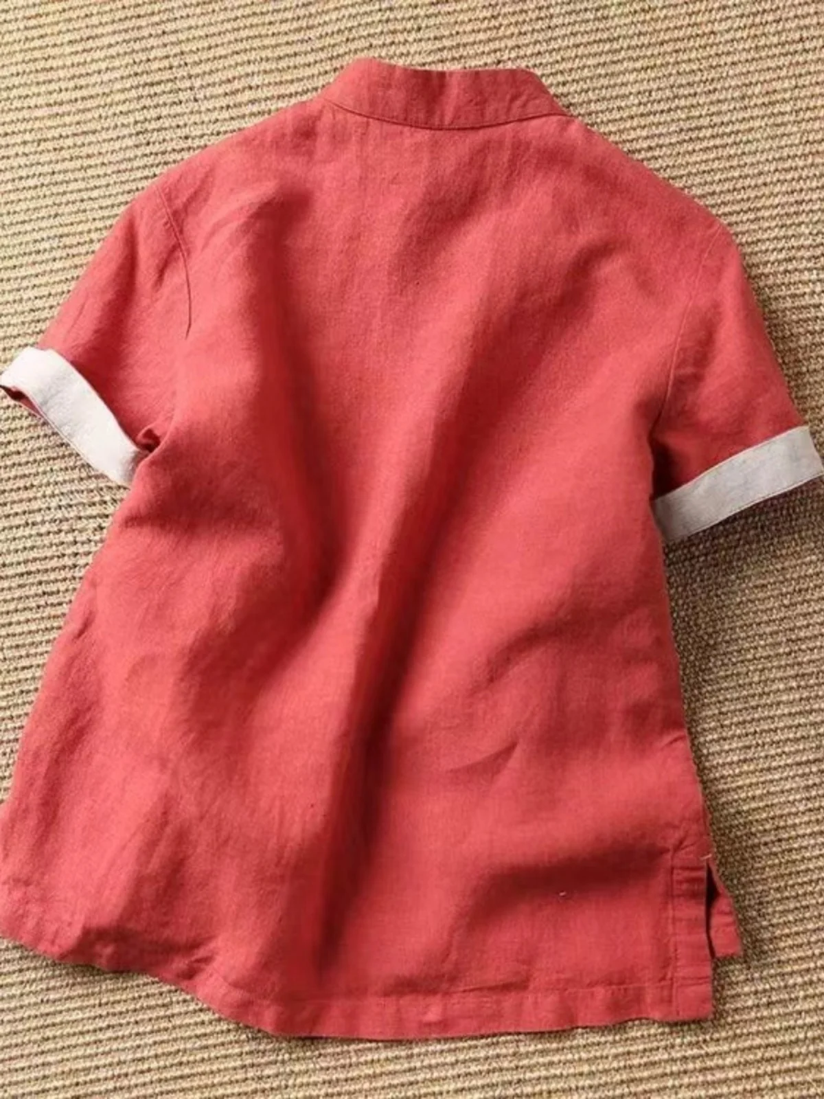 2025년 여름 신상 중국 스타일 레트로 레드 스탠드 칼라 버튼 여성용 코튼 린넨 티 코스튬 탑