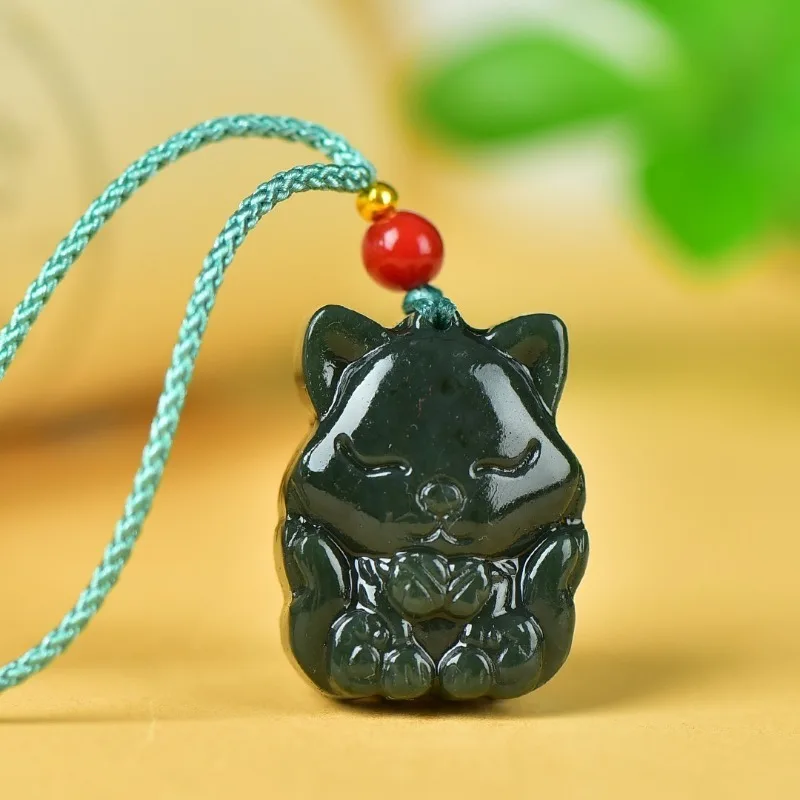 

Boutique Hetian Jade Lucky Cat Jade Pendant Simple