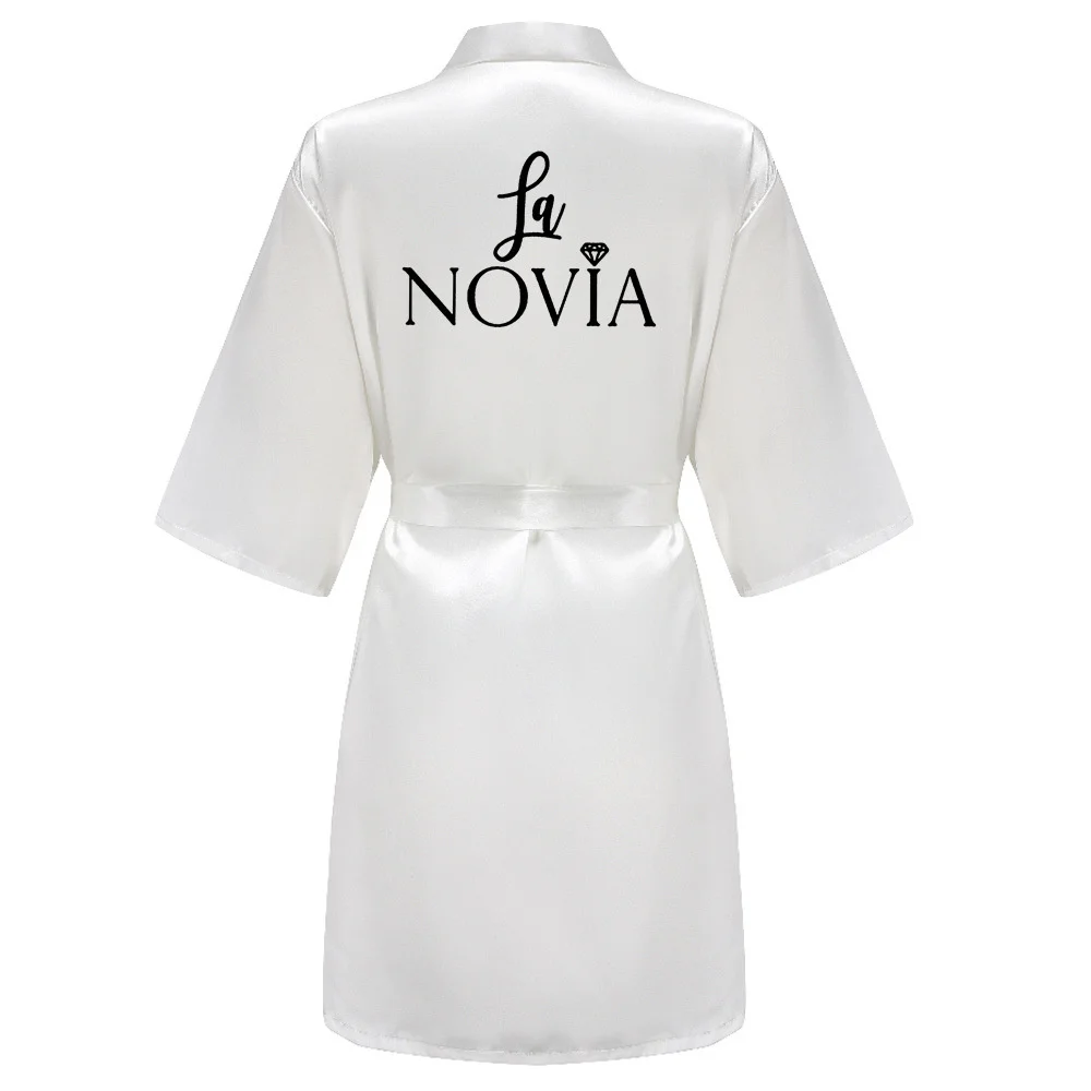 Women La Novia Spain Inscriptions Team Bride Wedding Kimono Satin Pajamas Bridesmaid Bathrobe Bachelorette Hen Party Robe Z001