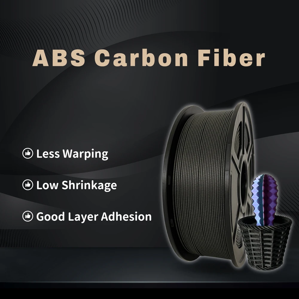 

ABS Carbon Fiber Filament 1.75mm, 3D Printer Filament with 15% Carbon Fibers, fit in FDM 3D Printers,1kg-ABS CF