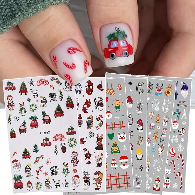 

1pcs 3D Colorful Cartoon Nail Sticker Santa Claus Elk Snowflake Ribbon Christmas For Decorating Nail Art Accessories Stickers