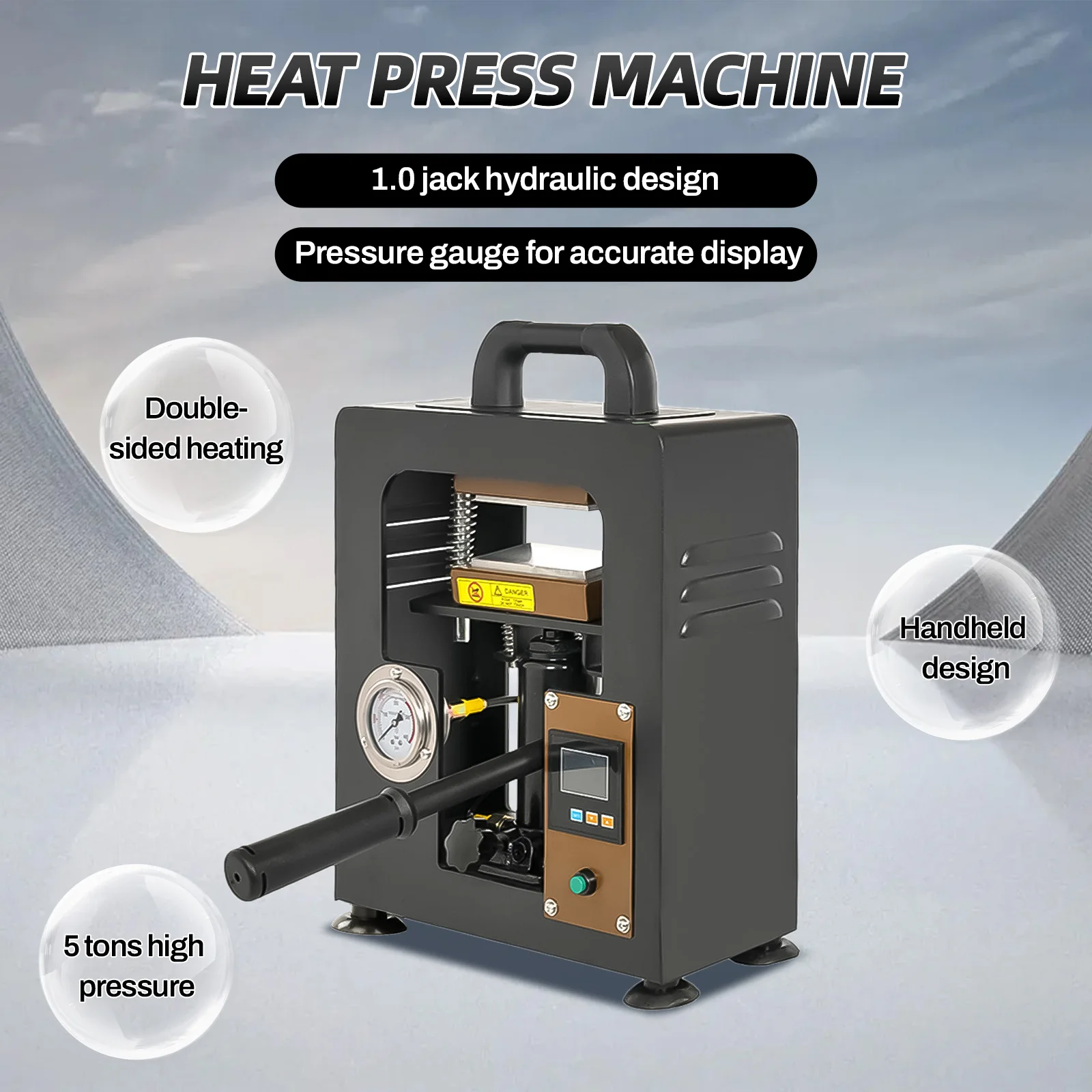 5 Tons Manual Hydraulic Heat Press Machine 300W Dual Heating Plate Rosin Extraction Machine Jack hot pressing design EU