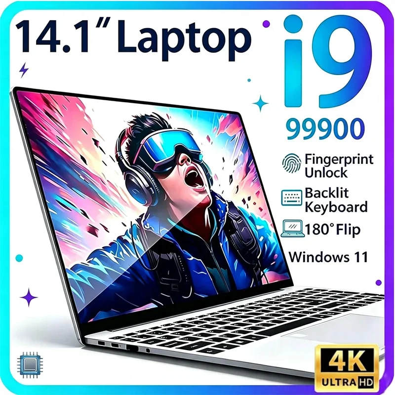 New 14.1' Laptop Intel Core I9-9900 32GB 2TB Gaming PC Ultra Slim Office Study Computer PC Windows 11 Pro 1920*1080 HD