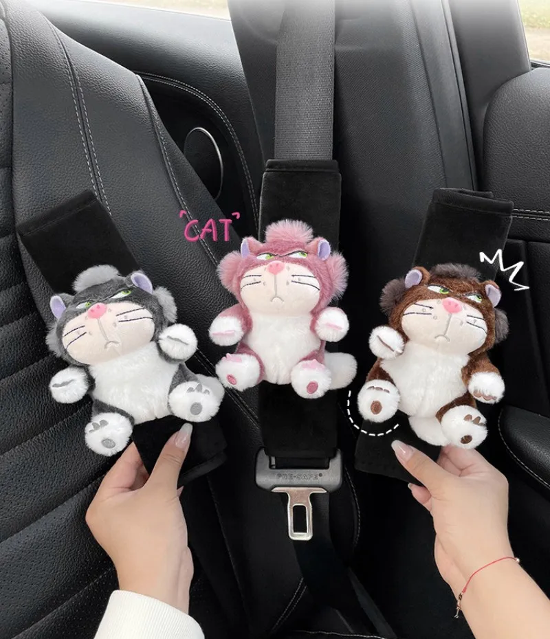 New Three-colour Car Seat Belt Shoulder Pad Cute Cat Doll Vehicle-mounted Cartoon Seat Belt Decoration Universal Car Accessories