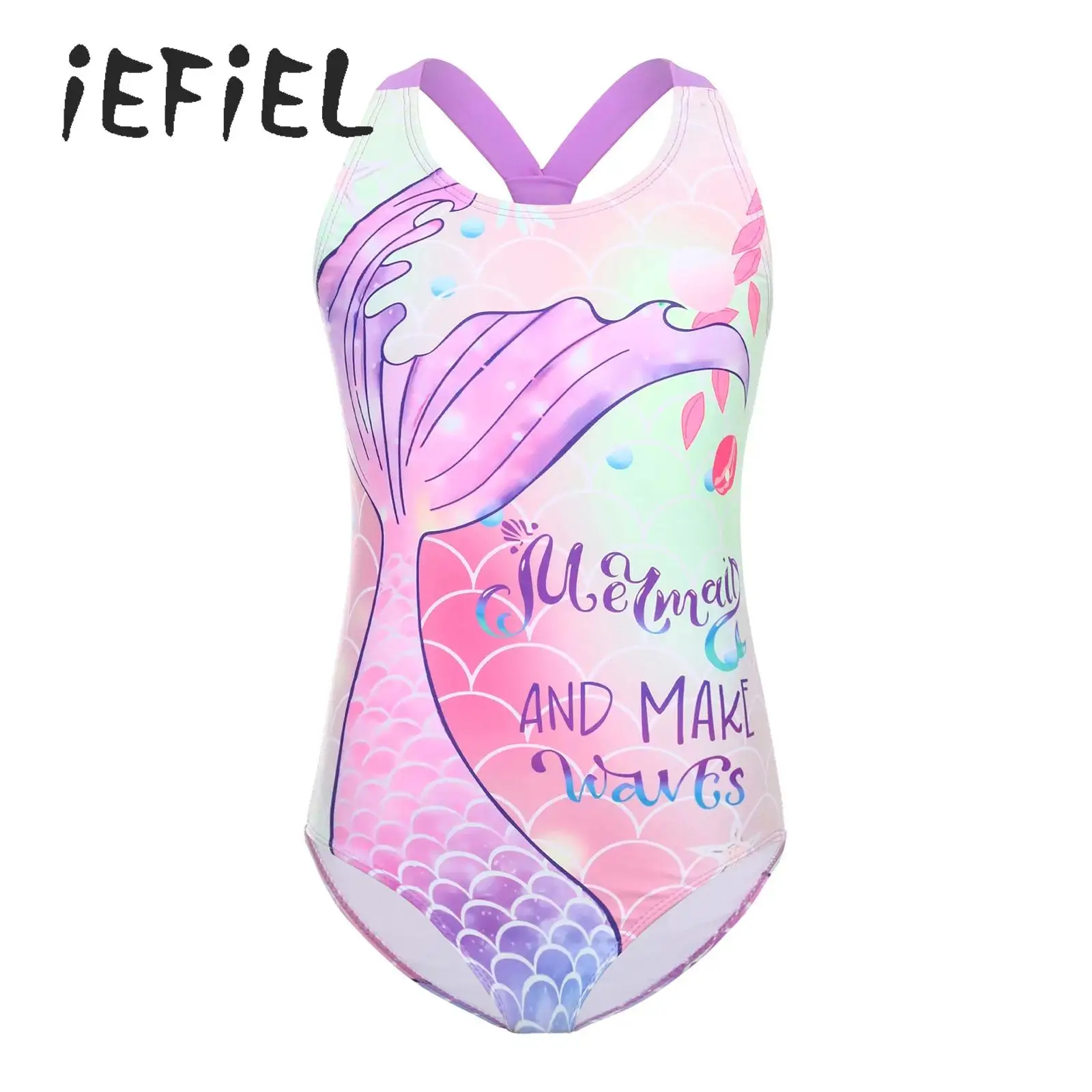 

Little Girls Mermaid Swimsuit Cartoon Fish Tail Print Sleeveless One-Piece Swimwear Bikini Bathing Suits Summer Beachwear
