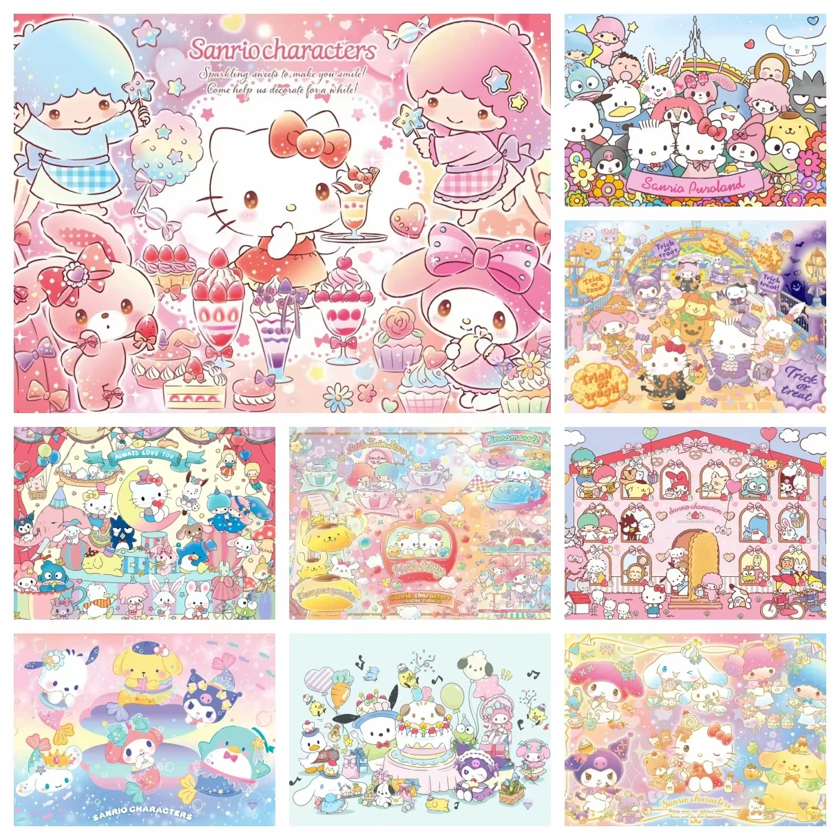 Hello Kitty Familienfoto Niedliche Diamant-Malerei-Sets Foto-Kunst 5D DIY Vollbohrer Mosaik Kreuzstich Stickerei Heimdekoration Geschenk