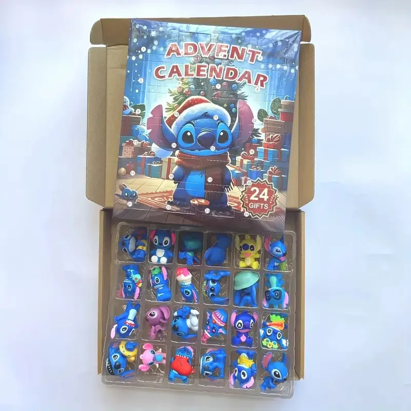 Caja ciega con calendario de Adviento de Navidad 2025, regalos para niños de dibujos animados de Mickey Minnie de Disney "Lilo y Stitch", 24 muñecas aleatorias