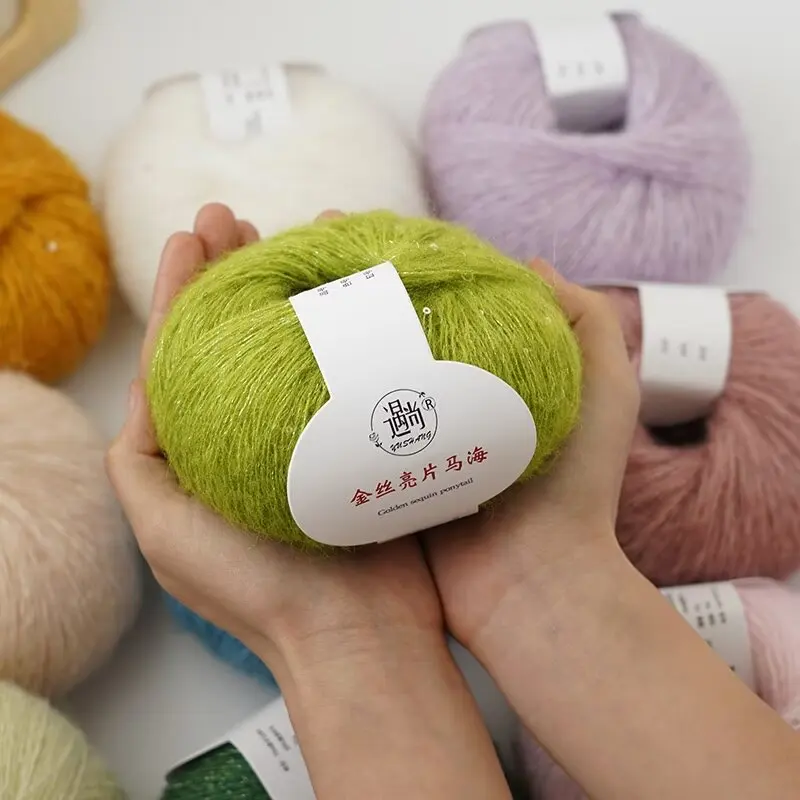 Fio Mohair Lantejoulas para Mulheres, Prata Dourada, Fio Lantejoula de Seda, Lã Fina Suéter de Bebê, Lenço de Malha, Fio de Chapéu, 25g