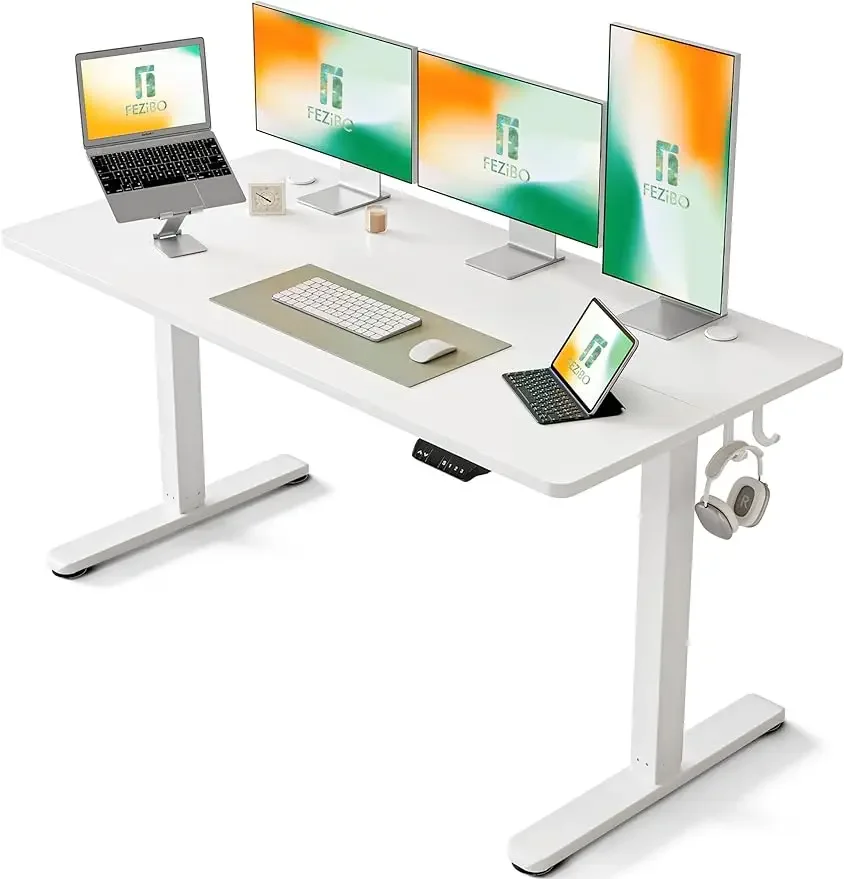 FEZIBO-Height Adjustable  Standing Desk, Stand Up Table, Sit Stand, Home and Office Desk with Splice Board, 63x24 Inches