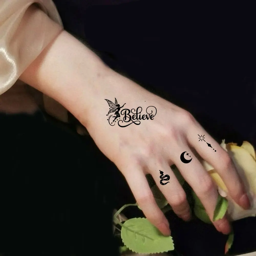 30sheets Black Flower And Butterfly Temporary Tattoos Small Patterns Waterproof Tattoo Stickers for Women