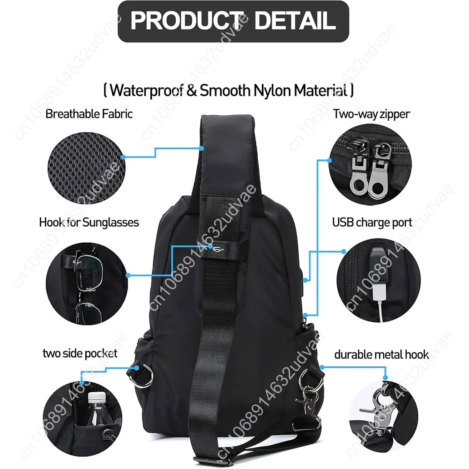 SEAFEW Small Black Sling Crossbody Backpack Shoulder Bag for Men Women, Lightweight One Strap Back Pack Sling Bag Backpack for H