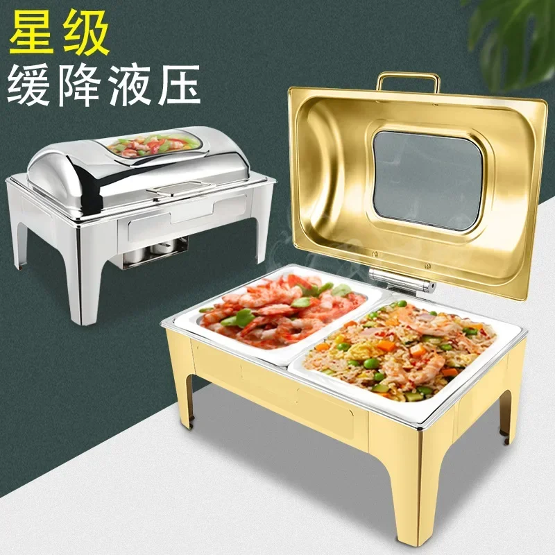 Gold Glass Roll Top Food Warmer Alcohol Stove Chafing Dishes Buffet Food Pan Chafer Buffet Set