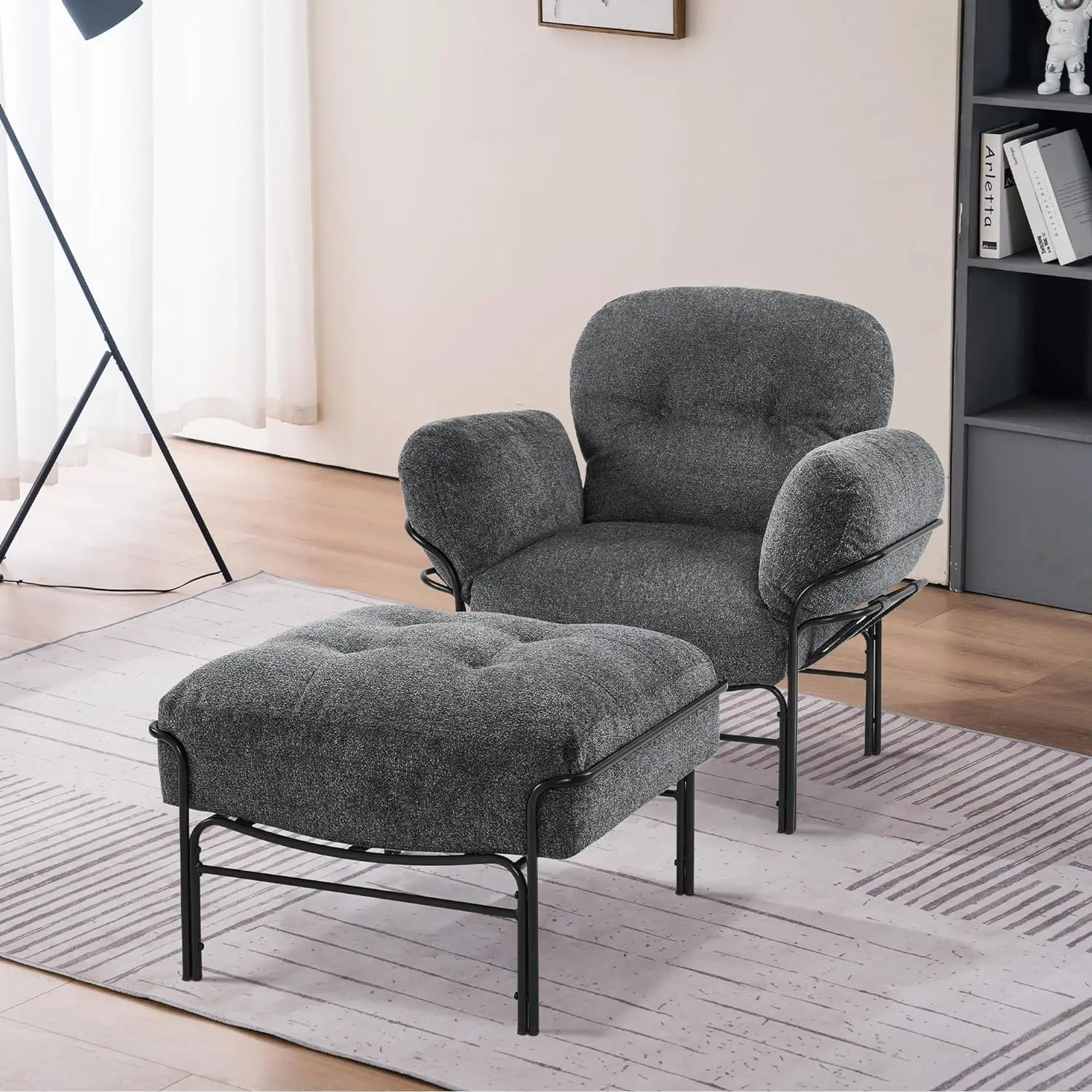 MCombo Modern Accent Chair with Ottoman, Living Room Chairs with Removable and Washable Cushion for Bedroom Office