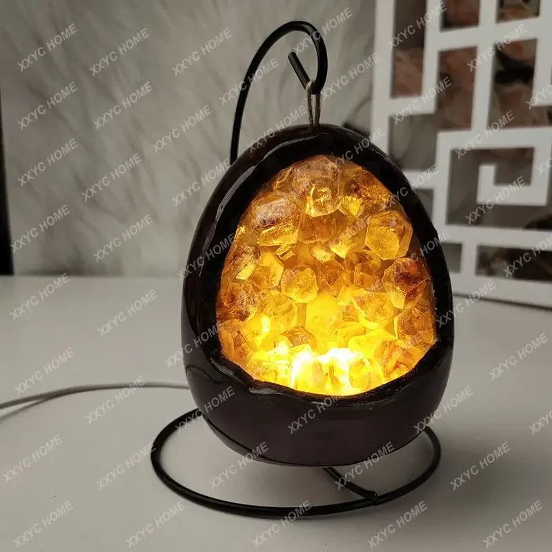 Natural amethyst hole dinosaur egg ornament Brazilian citrine rough stone night light bedroom bedside light night light