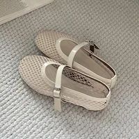 Eilyken Summer Designer Cosy Mesh Heels Women Flat Shoes Fashion Round Toe Buckle Strap Casual Outdoor Dress Sandals 3