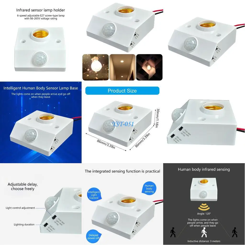 

E15A E27 Базовый детектор Настенный светильник Держатель розетки Датчик человеческого тела Держатель лампы E27 Спирали лампа