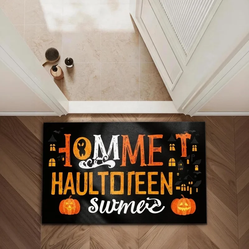 Newest Halloween Home Haunted Pumpkin Ghost Castle Print Doormat Non Slip Washable Front Entrance Floor Mat Home Decor