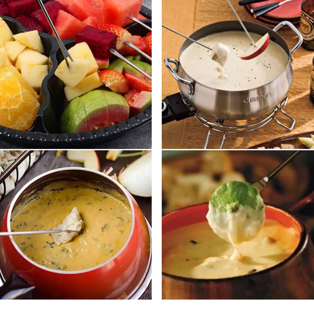 8Pcs Stainless Steel Fondue Forks with Plastic Handle for Cheese Chocolate Fountain Fruit Dessert Dipping Picnic Camping Hot Pot