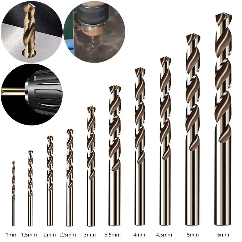 10pcs HSS M35 Cobalt Drill Bit 1-6mm Cobalt Coated Drill Bit Power Tool For Metal Stainless Steel Drilling Cutter