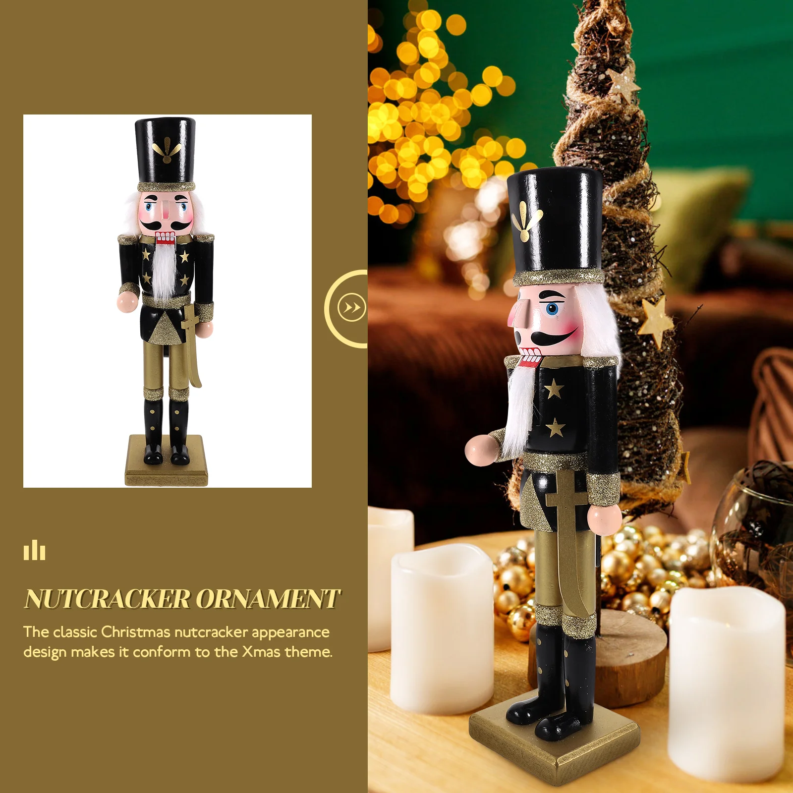

Traditional Christmas Nutcracker Wooden Puppet Craft Detailed Sculpture for Indoor Outdoor Holiday Display Decorative Accessory