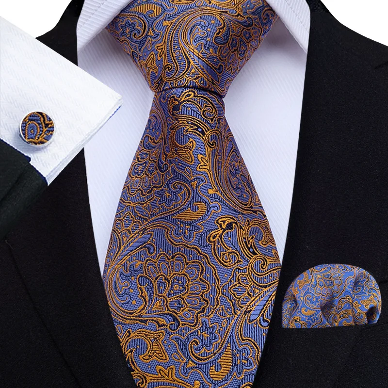 

Floral Stripe Paisley Literary Style Men's Tie Pocket Scarf Three Cuffs Boutique Gift Neckties