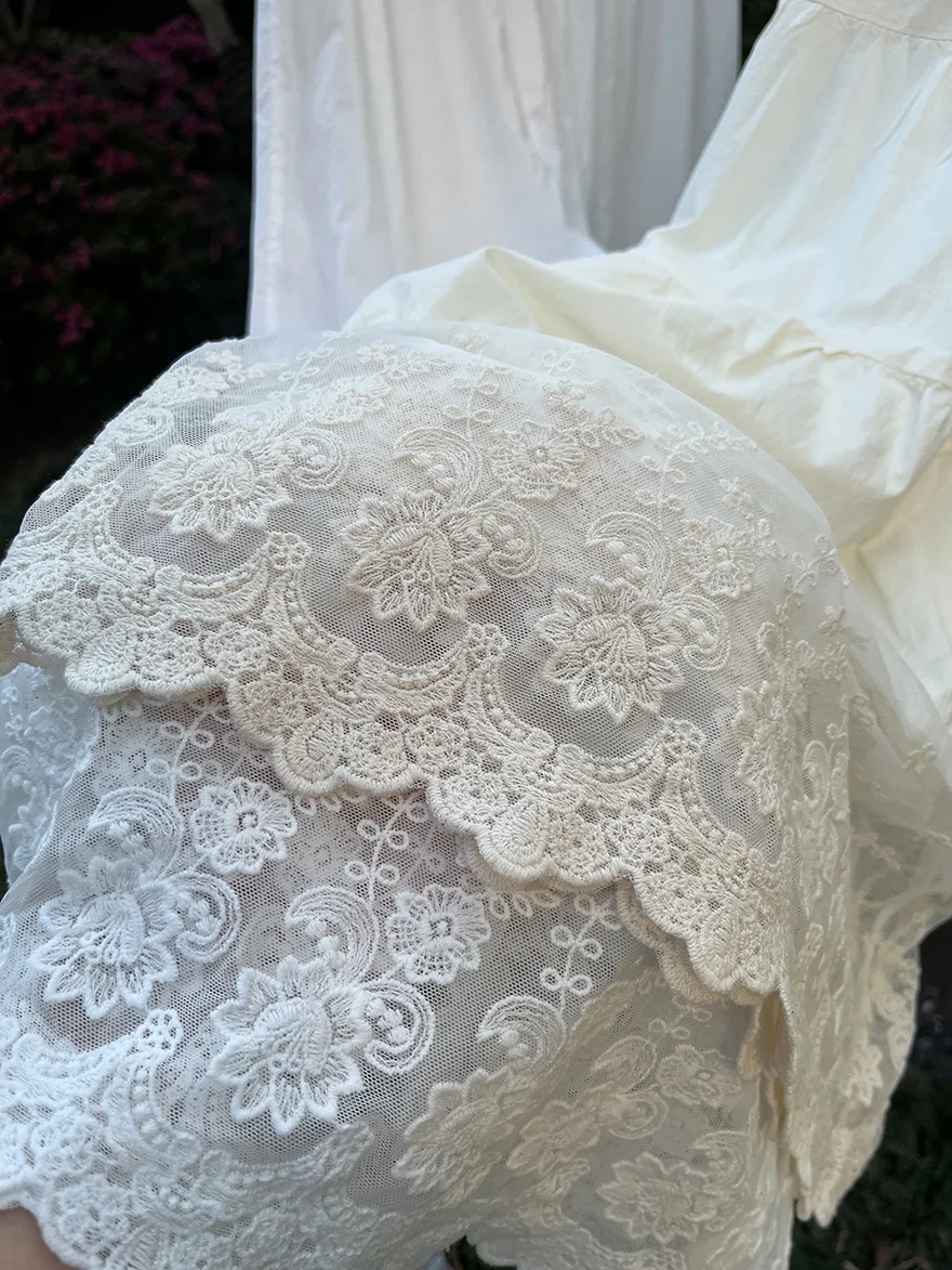 Risen Summer New Fre Calças de renda bordadas soltas e largas, calças de camada base, versão estendida, material fino de al...