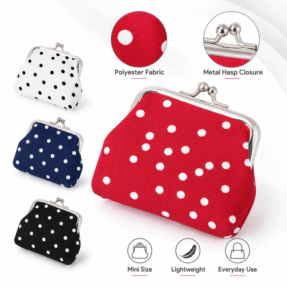 Portable Polka Dot Pattern Coin Purse Hasp Closure Small Cosmetic Bag Multifunctional Lipstick Pouch Travel Organization