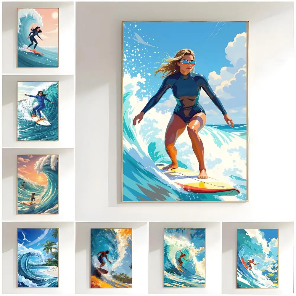sporty illustration s-surfing Poster Classic Wall Art  Home Decor  Peel and Stick Unframed