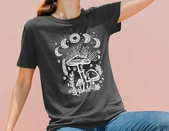 Women Mushroom Moon Graphic Sleeveless Floral Printed Aesthetic Gothic Tank Tops Hiking Adventure Nature Outfit