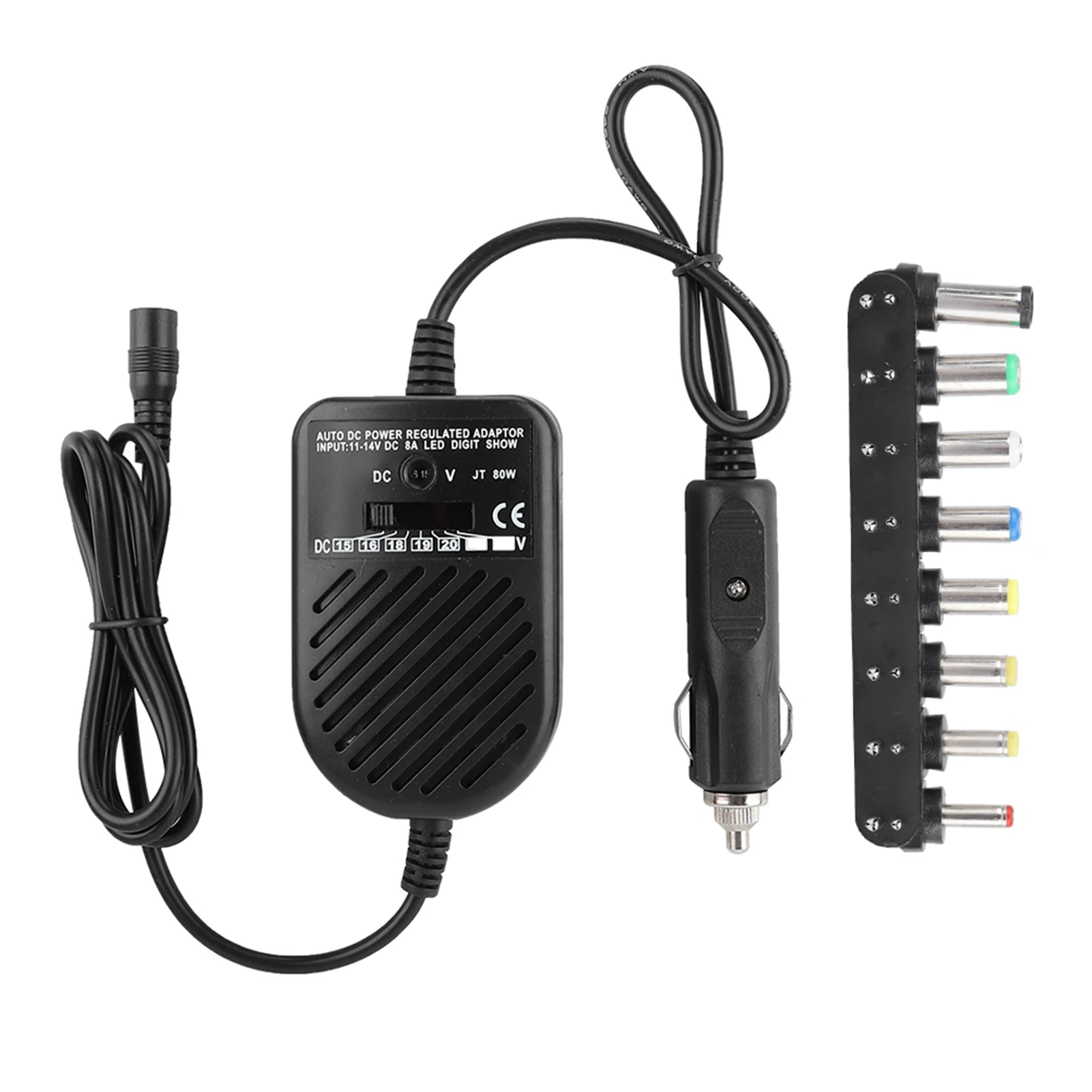 Universal 80W Portable Charger LED Auto Car Adapter Adjustable Power Supply Adapter Set 8 Detachable Plugs Car Laptop Notebook