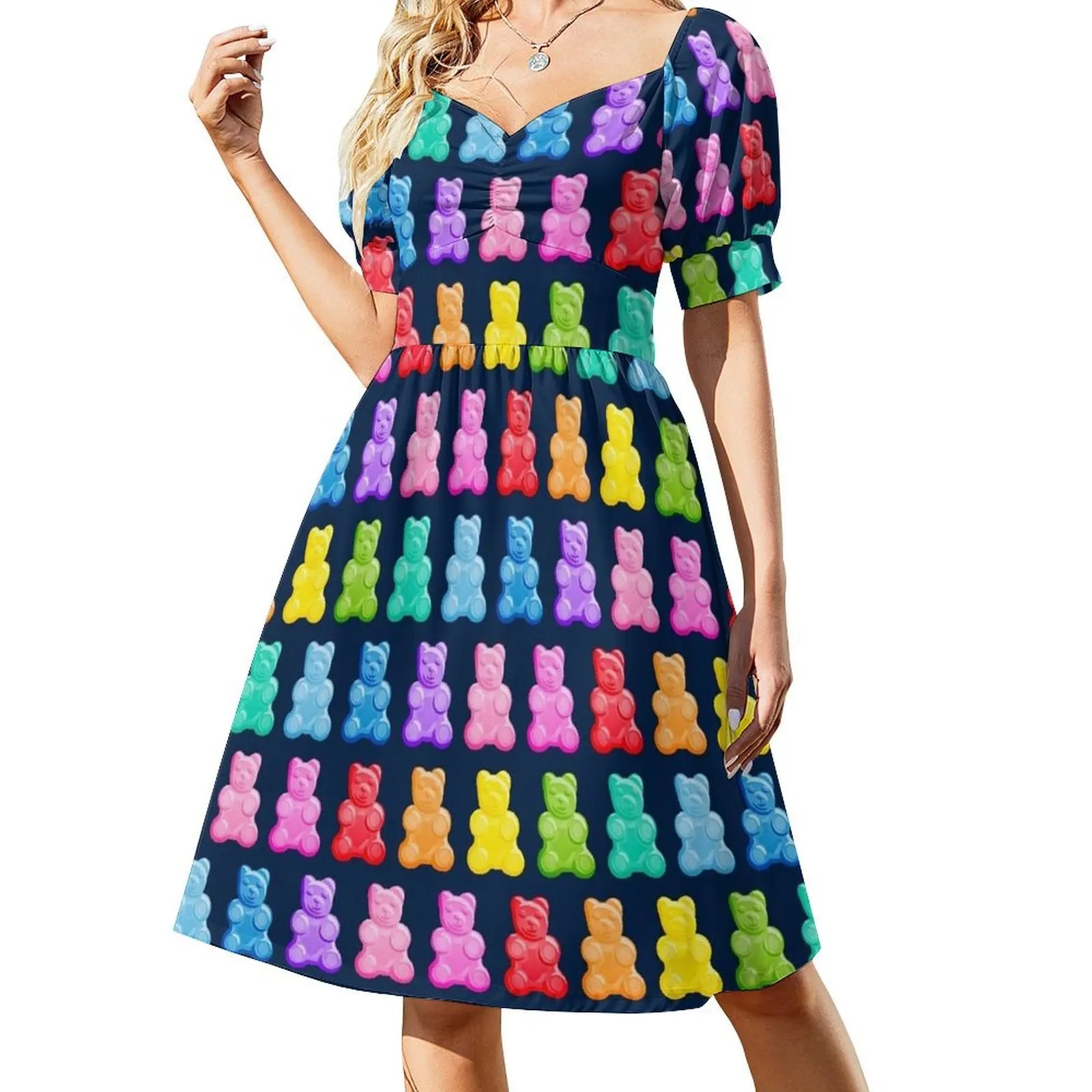 

Gummy Bears on navy Short-Sleeved Dress summer dresses Long dress woman dress summer Long
