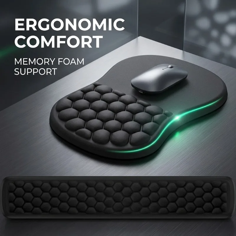 Premium Ergonomic Keyboard Wrist Rest Mouse Pad Set Soft Memory Foam Massaging Texture Wrist Support for Office Gaming PC Laptop