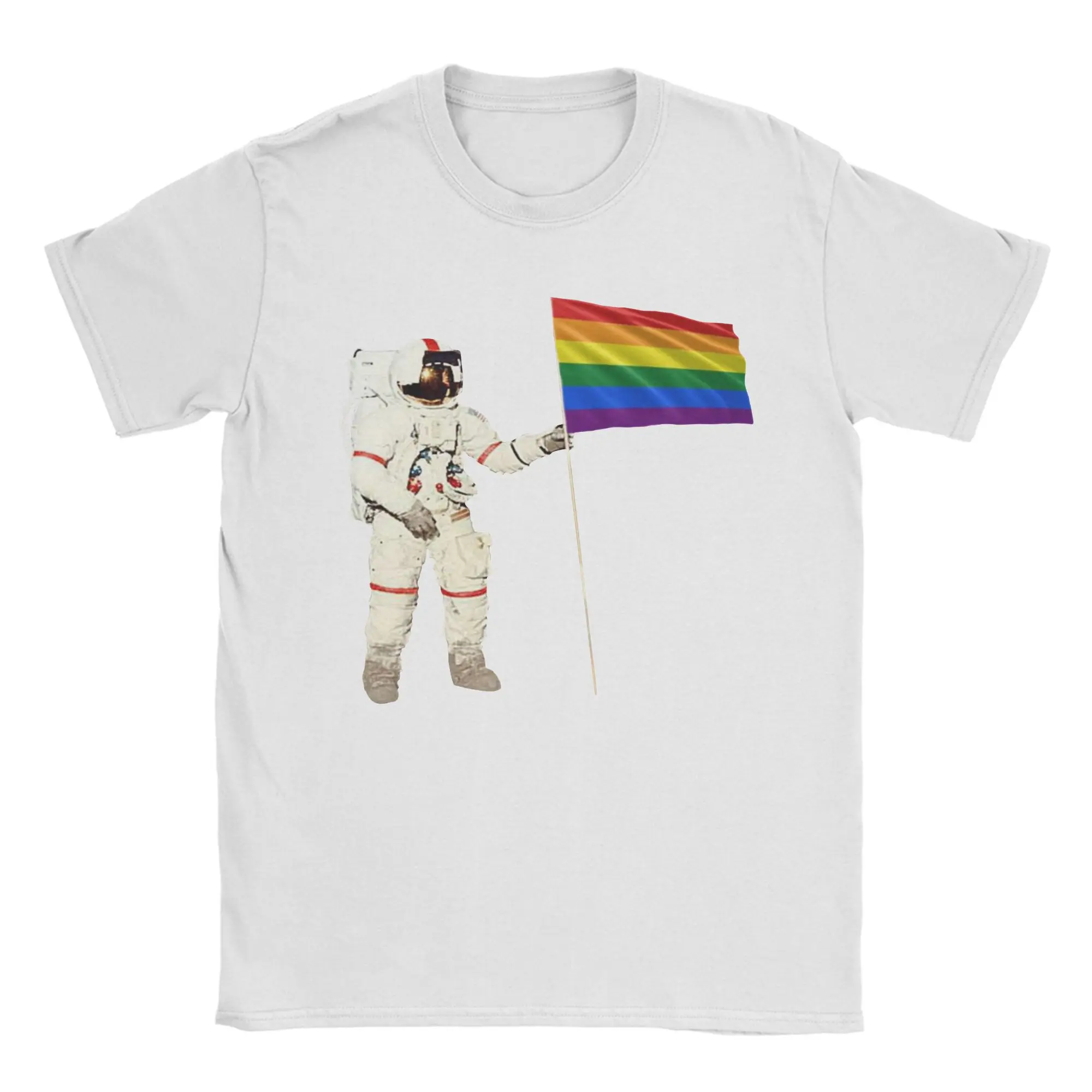 

Men Moon Landing Pride Gay T Shirts Astronaut Lesbian LGBT Pure Cotton Tops Short Sleeve Round Collar Tee Shirt Gift Idea TShirt