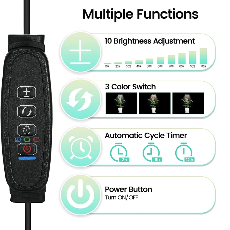 ضوء LED للنمو للنباتات الداخلية باللون الأحمر والأزرق ضوء نبات كامل الطيف 360 ° مصباح نمو قابل للتعديل بارتفاع معقوفة مع 3 أوضاع إضاءة #6