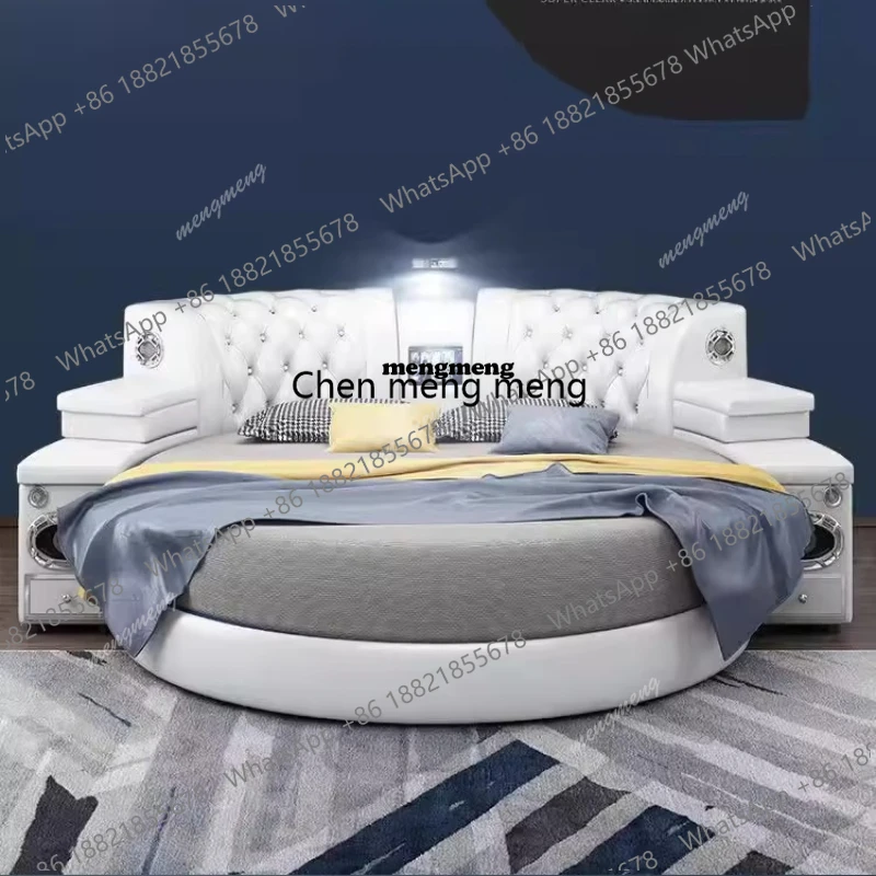 

Europian Round Bed Multifonction Double Electric Hotel Bed Minimalist Luxury Lit Intelligent Multifonctions Bedroom