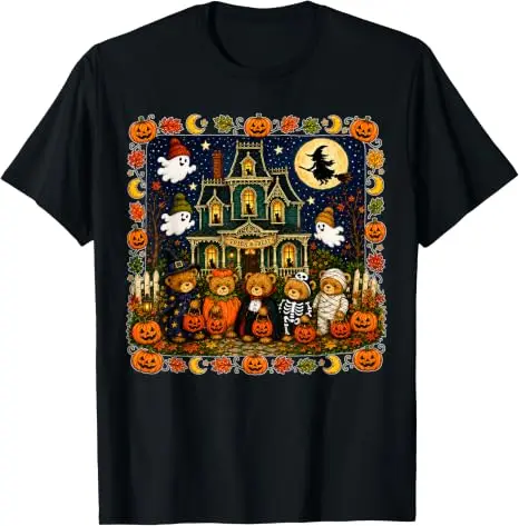 Lustiges Bären-T-Shirt mit Geisterhaus-Grafik, Y2k Horror Mummy Ghost Trick-or-Treat, It's A Scream Dare You Visit Halloween-Kostüm – Detail 10