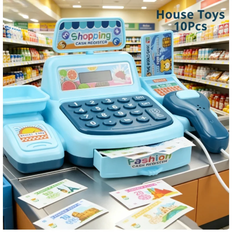 Pretend Play Supermarket Cash Register Toy Toddler Electronic Cashier Game With Lighting Sound Kids Educational Shopping Role Pl