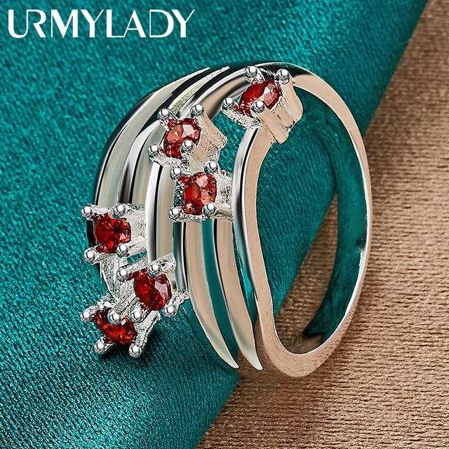 URMYLADY 925 Sterling Silver Six-Star Point Zircon 7-10 #   Pierścionek dla kobiet Wedding Party Fashion Charm Biżuteria
