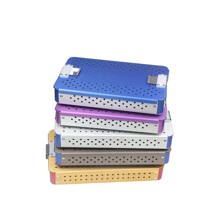 Aluminum Sterilization Container Medical Instrument Tray Box Autoclave Case With Silicone Mat High Temperature Resistant