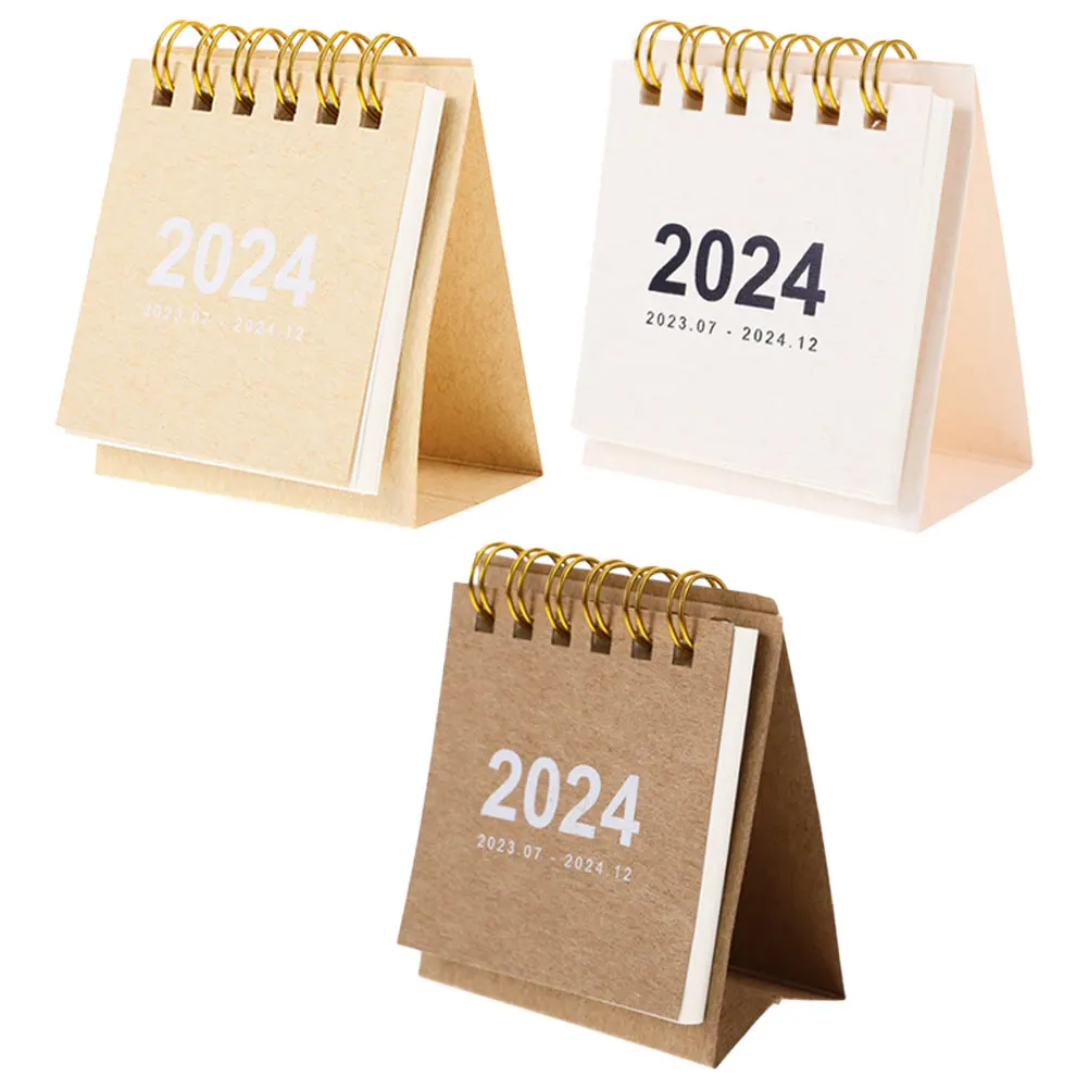 3Pcs Small Desk Calendar 2024 Mini Tabletop Calendar Flip Design Daily Reminder for Birthdays Holidays Office Workers Students