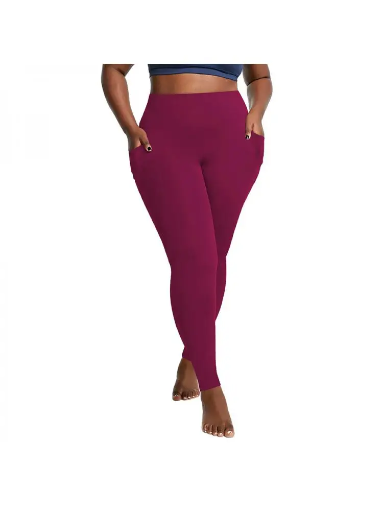 حجم كبير ارتفاع الخصر النساء طماق الجانب جيب 5xl الرياضة العديد من الألوان سراويل رياضية اليوغا مريحة الأزرق الأسود الحليب الحرير