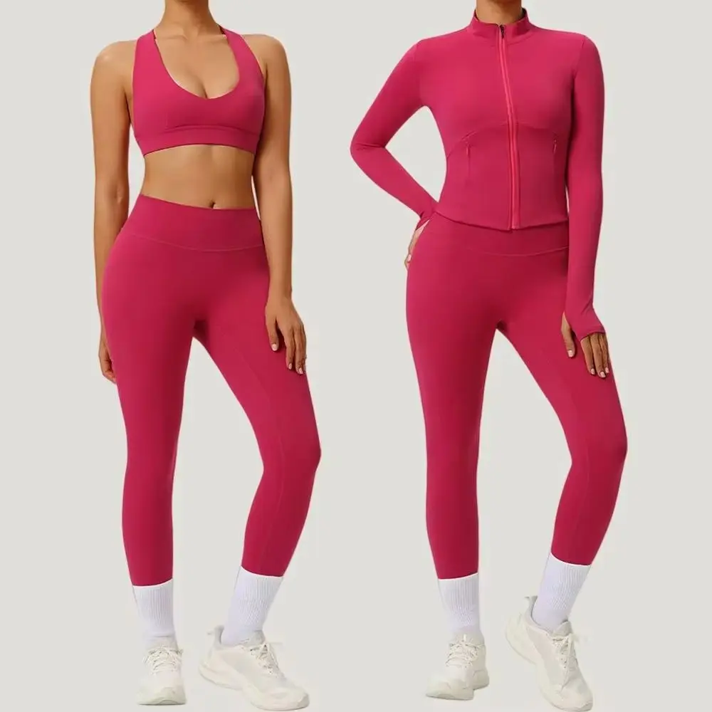 2PCS Yoga Suit Sports Set Women's Fitness Push Up Sports Bra Sets Shockproof Fast Dry Running Long Sleeve Leggings Gym Clothes