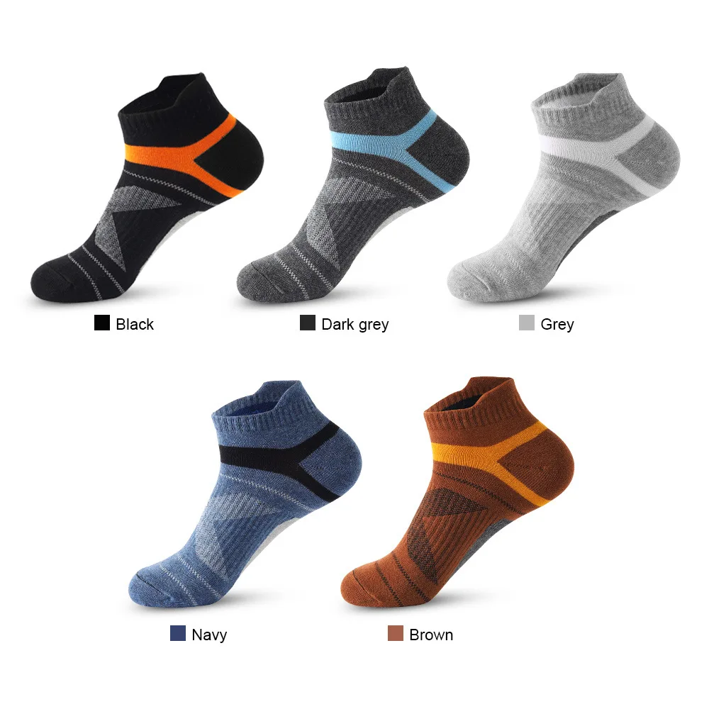 5 Pairs-Breathable Cotton Anti-Sweat Odor-Resistant Men Ankle Socks Fall Winter Running Basketball Lightweight Athletic Socks