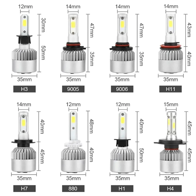 1Pc Car Bright H4 H7 H1 H3 LED Front Fogs Lights Lamps Beads 8000Lm COB Chips With Cooling Fan Longer Lifespan