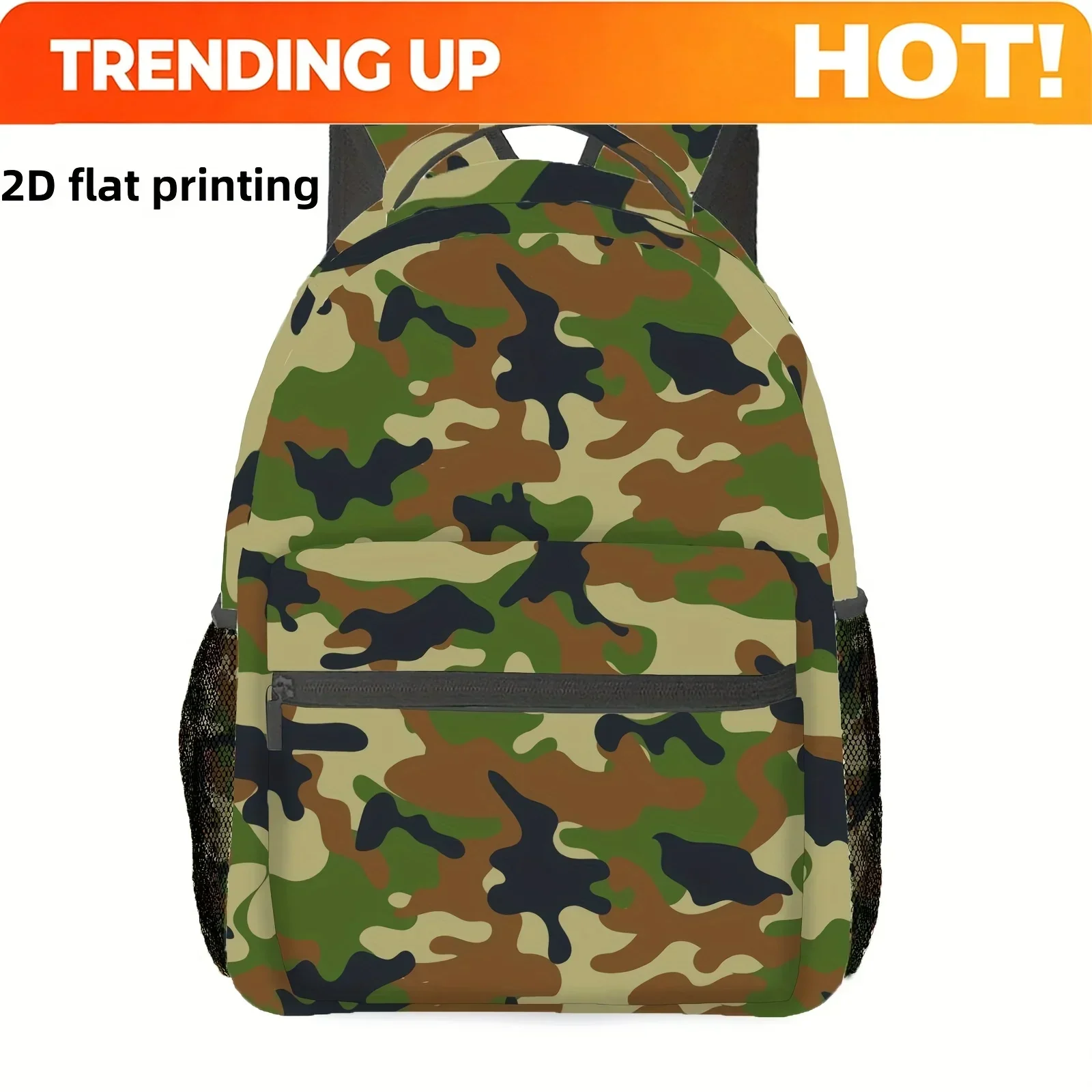 Custom 1pc Camouflage Print Backpack with Adjustable Straps, Foldable Design & Zipper Closure - 2D Flat Printing, Green Camo