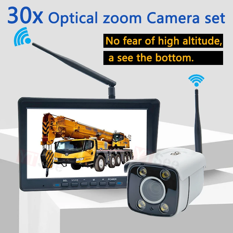 AHD1080p30x cámara inalámbrica con zoom óptico y juego de pantalla inalámbrica de 10,1 pulgadas para grúa, torre, carretilla elevadora, vehículo