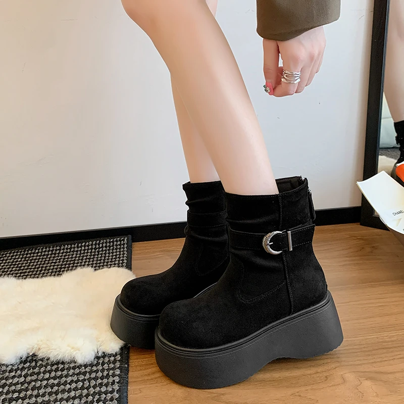 2025 جديد ريترو سميكة القاع زيادة الأحذية أحذية نسائية الخريف جديد تنوعا الجلد المدبوغ عالية الكعب تشيلسي الأحذية أحذية السيدات #3