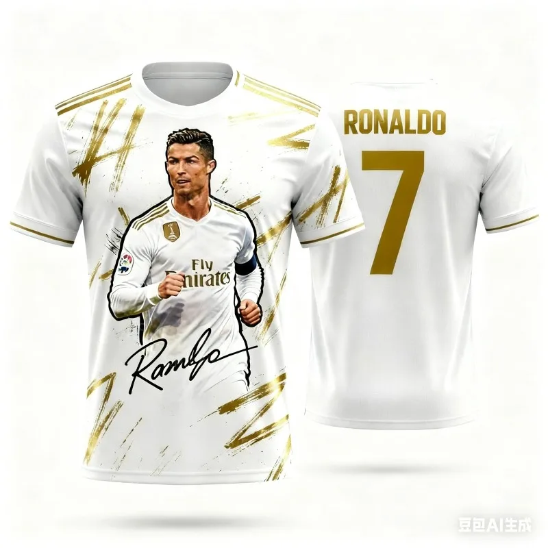 

New Hot Selling 3D Printed Ronaldo Fashion Football Superstar Commemorative Series Sportswear Daily Outdoor Breathable T-shirt