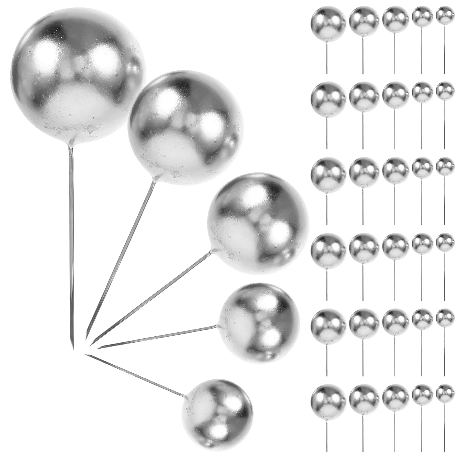 

108pcs Silver Ball Plugin Cake Topper Mini Balls Wire Rod Cake Decorations Birthday Party Supplies Dessert Table