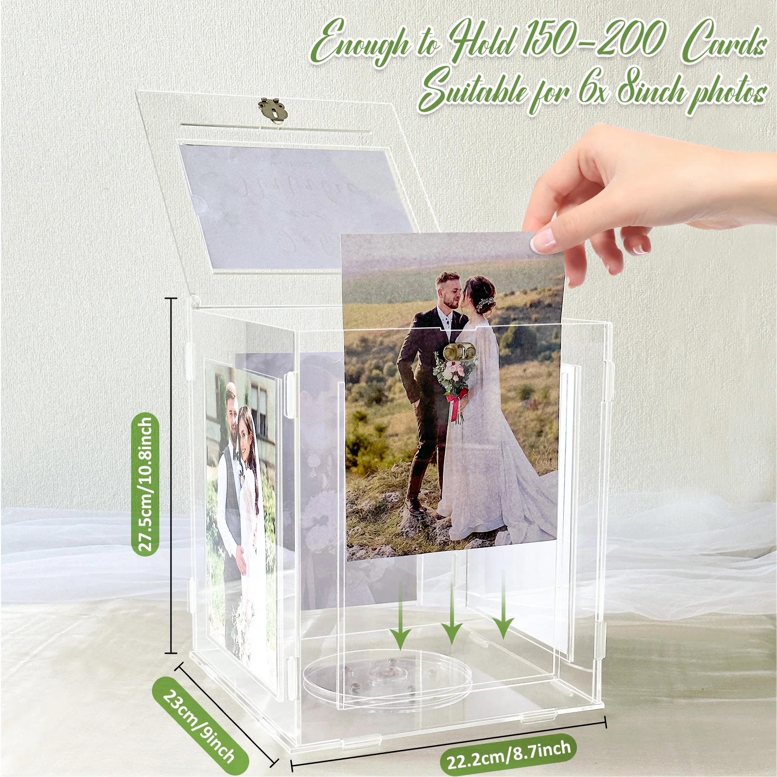 Acrylic Wedding Card Box with Picture Frame for Wedding Reception Clear Gift Card Box Rotatable Money Envelope Card Box Holder